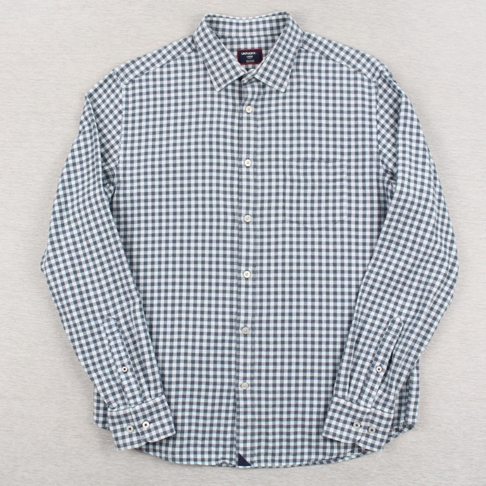 Untuckit Alden Flannel Shirt Mens Size L Blue Slim Fit Long Sleeve Button Up